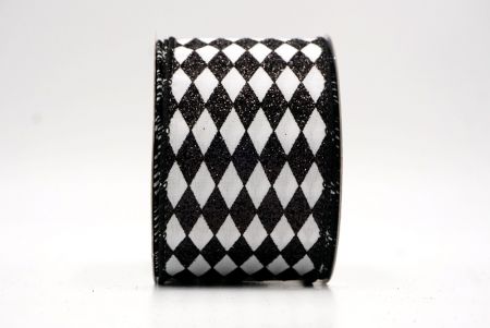 Black/White_Glitter Harlequin Pattern Wired Ribbon_KF9867GC-1-53