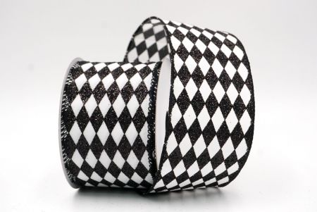 Black/White_Glitter Harlequin Pattern Wired Ribbon_KF9867GC-1-53