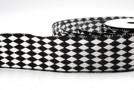 Black/White_Glitter Harlequin Pattern Wired Ribbon_KF9867GC-1-53