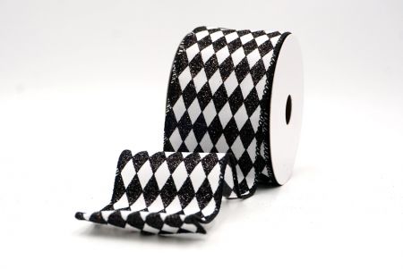 Black/White_Glitter Harlequin Pattern Wired Ribbon_KF9867GC-1-53