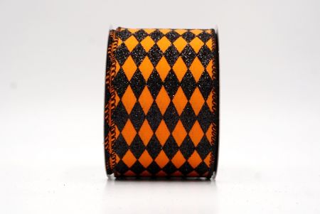 Black/Orange_Glitter Harlequin Pattern Wired Ribbon_KF9867GC-54-53