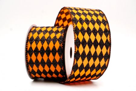 Black/Orange_Glitter Harlequin Pattern Wired Ribbon_KF9867GC-54-53