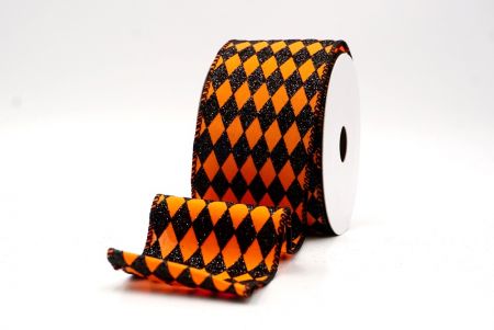 Black/Orange_Glitter Harlequin Pattern Wired Ribbon_KF9867GC-54-53