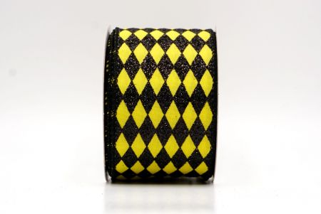 Black/Yellow_Glitter Harlequin Pattern Wired Ribbon_KF9867GC-6-53