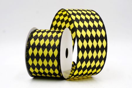 Black/Yellow_Glitter Harlequin Pattern Wired Ribbon_KF9867GC-6-53