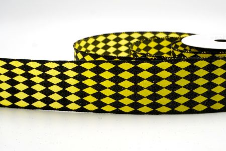 Black/Yellow_Glitter Harlequin Pattern Wired Ribbon_KF9867GC-6-53