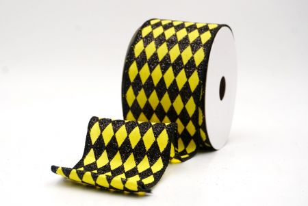 Black/Yellow_Glitter Harlequin Pattern Wired Ribbon_KF9867GC-6-53