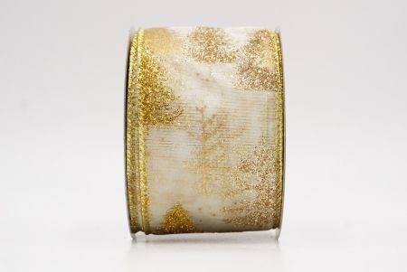 Cream Shimmering Winter Forest Metallic Wired Ribbon_KF9868G-2