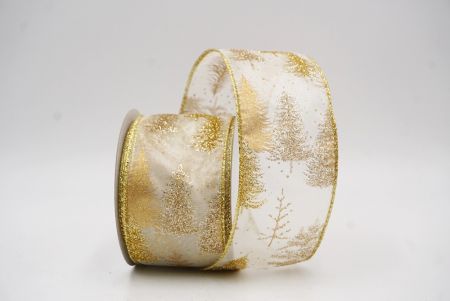 Cream Shimmering Winter Forest Metallic Wired Ribbon_KF9868G-2