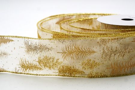 Cream Shimmering Winter Forest Metallic Wired Ribbon_KF9868G-2