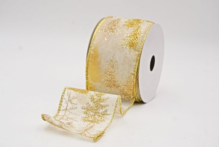 Cream Shimmering Winter Forest Metallic Wired Ribbon_KF9868G-2