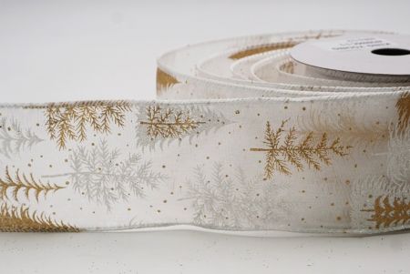 White Shimmering Winter Forest Metallic Wired Ribbon_KF9869GC-1-4