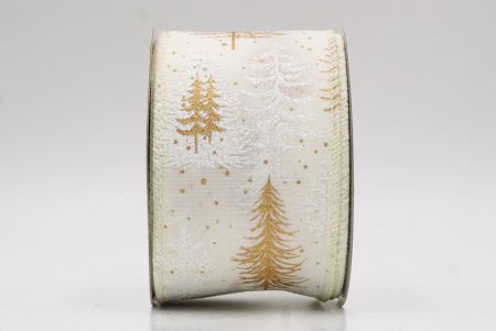 Cream - Gold Shimmering Winter Forest Metallic Wired Ribbon_KF9870GC-2-2