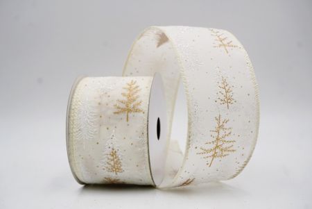 Cream - Gold Shimmering Winter Forest Metallic Wired Ribbon_KF9870GC-2-2