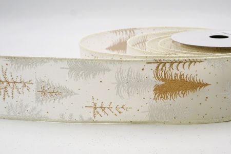 Cream - Gold Shimmering Winter Forest Metallic Wired Ribbon_KF9870GC-2-2