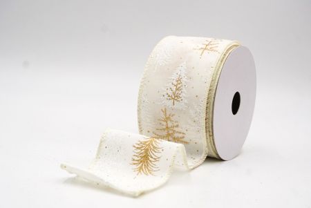 Cream - Gold Shimmering Winter Forest Metallic Wired Ribbon_KF9870GC-2-2