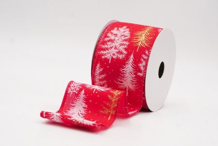Red - Gold Shimmering Winter Forest Metallic Wired Ribbon_KF9870GC-7-7