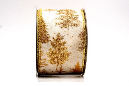 Cream Gold Shimmering Winter Forest Metallic Wired Ribbon_KF9871G-2
