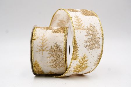 Cream Gold Shimmering Winter Forest Metallic Wired Ribbon_KF9871G-2