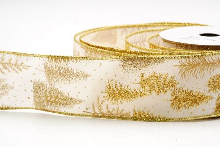 Cream Gold Shimmering Winter Forest Metallic Wired Ribbon_KF9871G-2