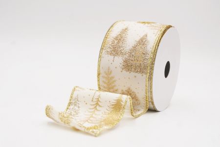 Cream Gold Shimmering Winter Forest Metallic Wired Ribbon_KF9871G-2