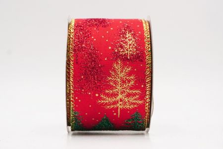 Red - green Shimmering Winter Forest Metallic Wired Ribbon_KF9871G-7R