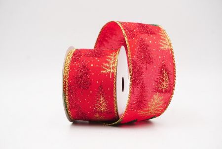 Red - green Shimmering Winter Forest Metallic Wired Ribbon_KF9871G-7R