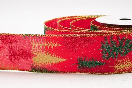 Red - green Shimmering Winter Forest Metallic Wired Ribbon_KF9871G-7R