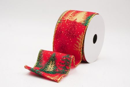 Red - green Shimmering Winter Forest Metallic Wired Ribbon_KF9871G-7R
