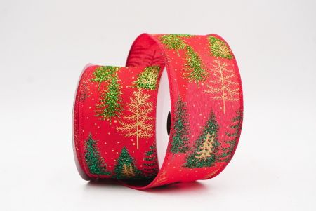 Red Shimmering Winter Forest Metallic Wired Ribbon_KF9871GC-7-7