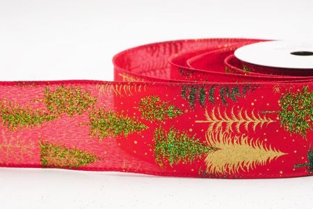 Red Shimmering Winter Forest Metallic Wired Ribbon_KF9871GC-7-7