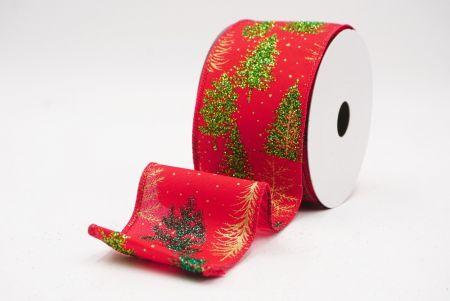 Red Shimmering Winter Forest Metallic Wired Ribbon_KF9871GC-7-7