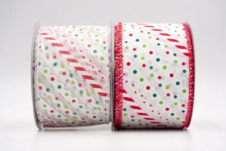 Christmas Candy Cane Stripe & Polka Dot Wired Ribbon - Christmas Candy Cane Stripe & Polka Dot Wired Ribbon