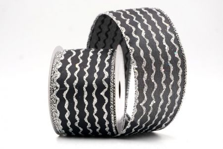 Black_Glitter Vertical Wavy Stripe Wired Ribbon_KF9876G-53