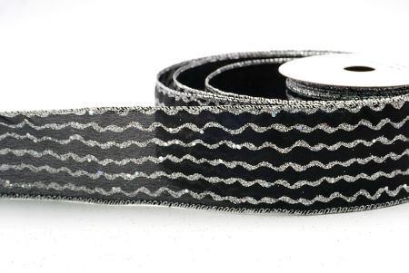 Black_Glitter Vertical Wavy Stripe Wired Ribbon_KF9876G-53