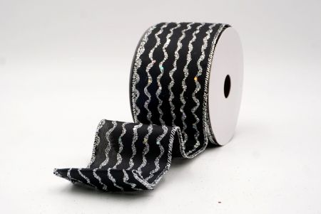 Black_Glitter Vertical Wavy Stripe Wired Ribbon_KF9876G-53