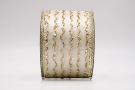 Cream_Glitter Vertical Wavy Stripe Wired Ribbon_KF9876GV-2