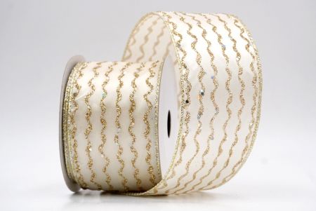 Cream_Glitter Vertical Wavy Stripe Wired Ribbon_KF9876GV-2