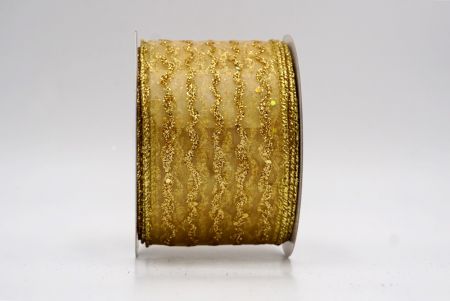 Gold Sheer_Glitter Vertical Wavy Stripe Wired Ribbon_KF9877G-13