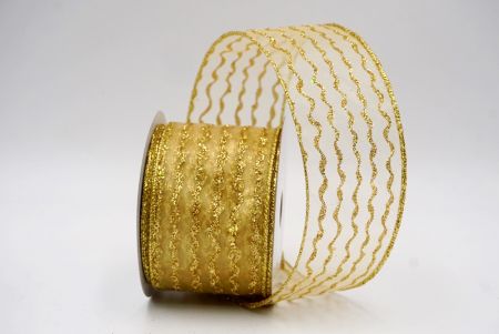 Gold Sheer_Glitter Vertical Wavy Stripe Wired Ribbon_KF9877G-13