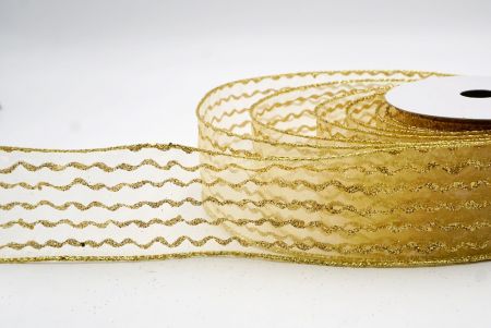 Gold Sheer_Glitter Vertical Wavy Stripe Wired Ribbon_KF9877G-13