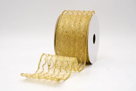 Gold Sheer_Glitter Vertical Wavy Stripe Wired Ribbon_KF9877G-13