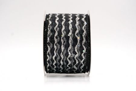 Black Sheer_Glitter Vertical Wavy Stripe Wired Ribbon_KF9877GC-53-53