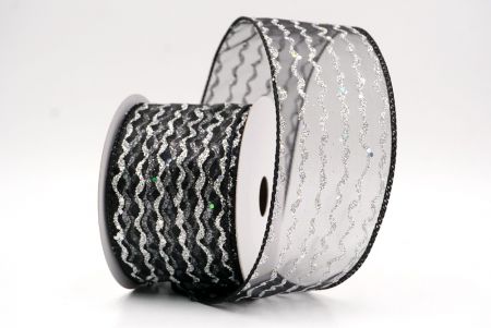 Black Sheer_Glitter Vertical Wavy Stripe Wired Ribbon_KF9877GC-53-53