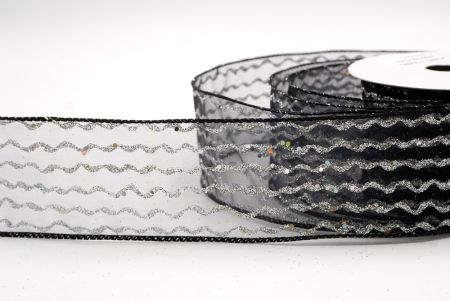 Black Sheer_Glitter Vertical Wavy Stripe Wired Ribbon_KF9877GC-53-53