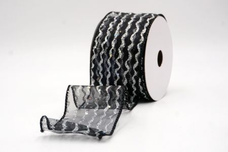 Black Sheer_Glitter Vertical Wavy Stripe Wired Ribbon_KF9877GC-53-53