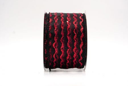 Black/Red Sheer_Glitter Vertical Wavy Stripe Wired Ribbon_KF9877GC-53R-53