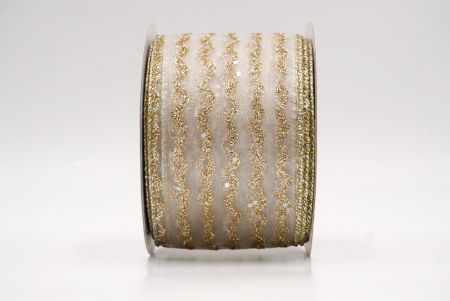 Light Gold Sheer_Glitter Vertical Wavy Stripe Wired Ribbon_KF9877GV-2