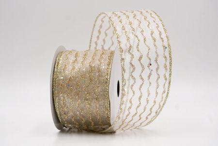 Light Gold Sheer_Glitter Vertical Wavy Stripe Wired Ribbon_KF9877GV-2