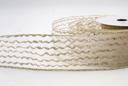 Light Gold Sheer_Glitter Vertical Wavy Stripe Wired Ribbon_KF9877GV-2